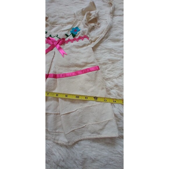Handmade Baby Girls Boho Dress Embroidered Bow Ivory Size 3-9 Months - Picture 10 of 10